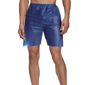 Disposable Exam Shorts in Bulk. Pack of 50 Adult SMS 35 GSM Shorts X-Large. Dark Blue Boxers with 1" Wide Elastic Waist. Non-sterile Breathable U