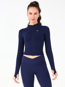 Stand Collar Jacket (Option: Navy blue-XXL)