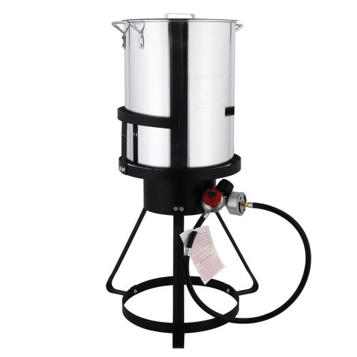 30QT, Turkey Pan 2 Piece Set Black Round Tripod Iron Hob Silver Aluminum Pan Gas Fryer N002 30QT, Turkey Pan 2 Piece Set Black Round Tripod Iron Hob Silver Aluminum Pan Gas Fryer N002