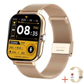Y13 Smart Watch Pedometer Heart Rate Monitoring Bluetooth Call (Color: Gold mesh plus silicone)