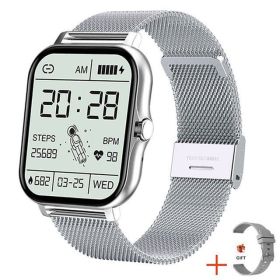Y13 Smart Watch Pedometer Heart Rate Monitoring Bluetooth Call (Color: Silver mesh plus silicone)