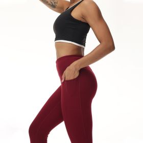 Adding Velvet In Winter Pocket Ankle Pants (Option: Wine red-L)